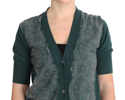 PINK MEMORIES Pull cardigan en coton à dentelle verte