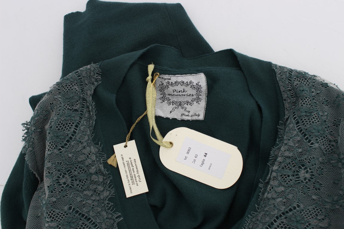 PINK MEMORIES Pull cardigan en coton à dentelle verte