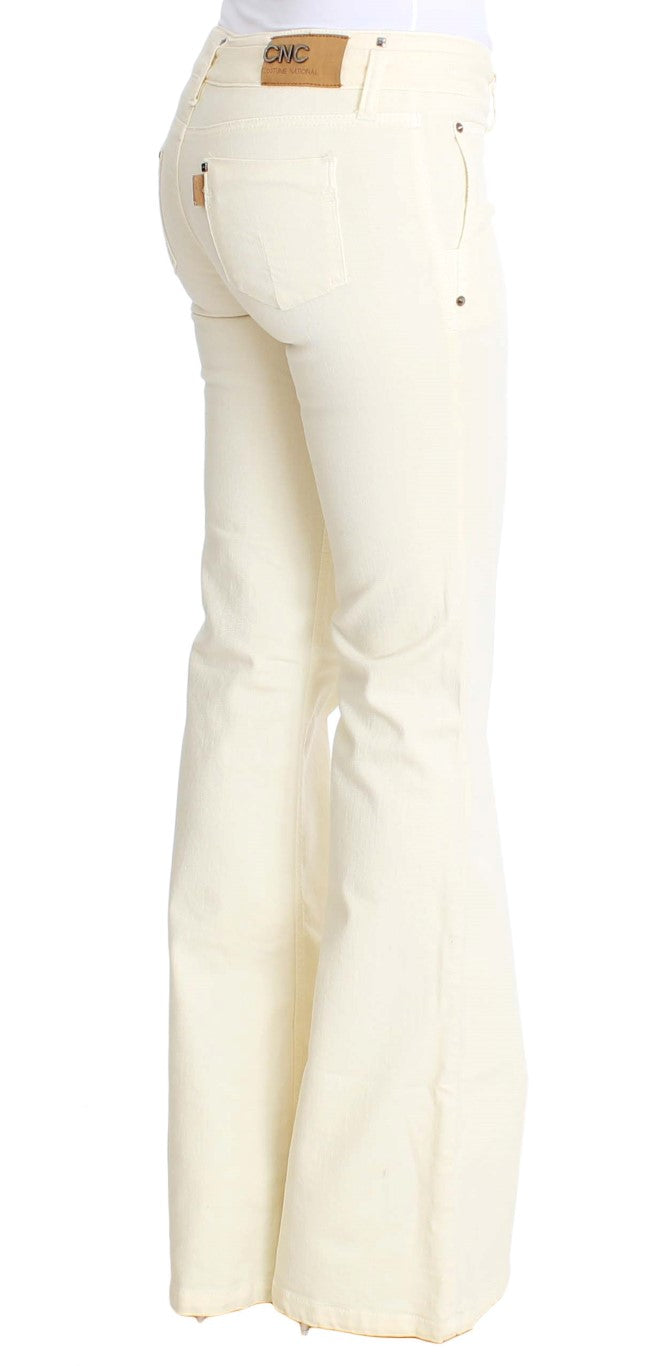 Costume National - Jean flare en coton blanc extensible