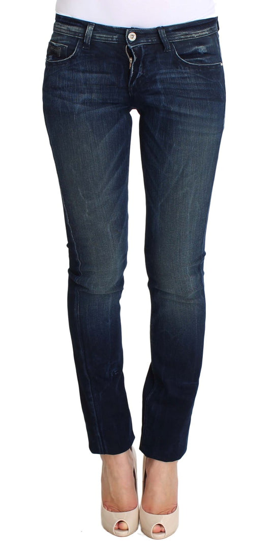 Costume National - Jeans skinny slim en coton bleu lavé