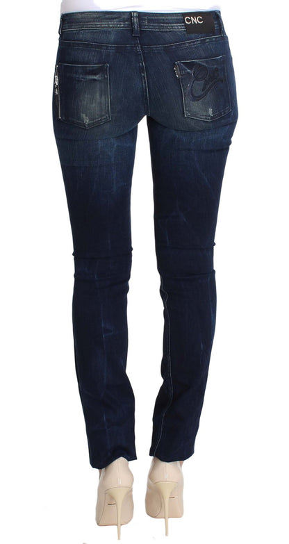 Costume National - Jeans skinny slim en coton bleu lavé