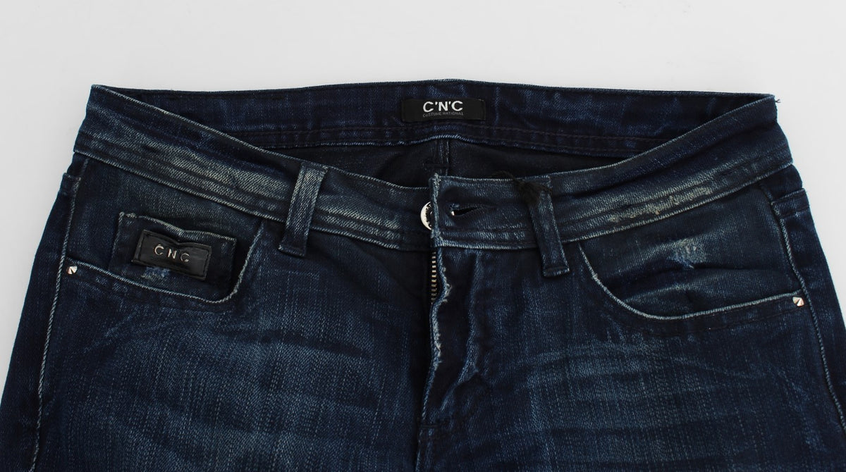 Costume National - Jeans skinny slim en coton bleu lavé