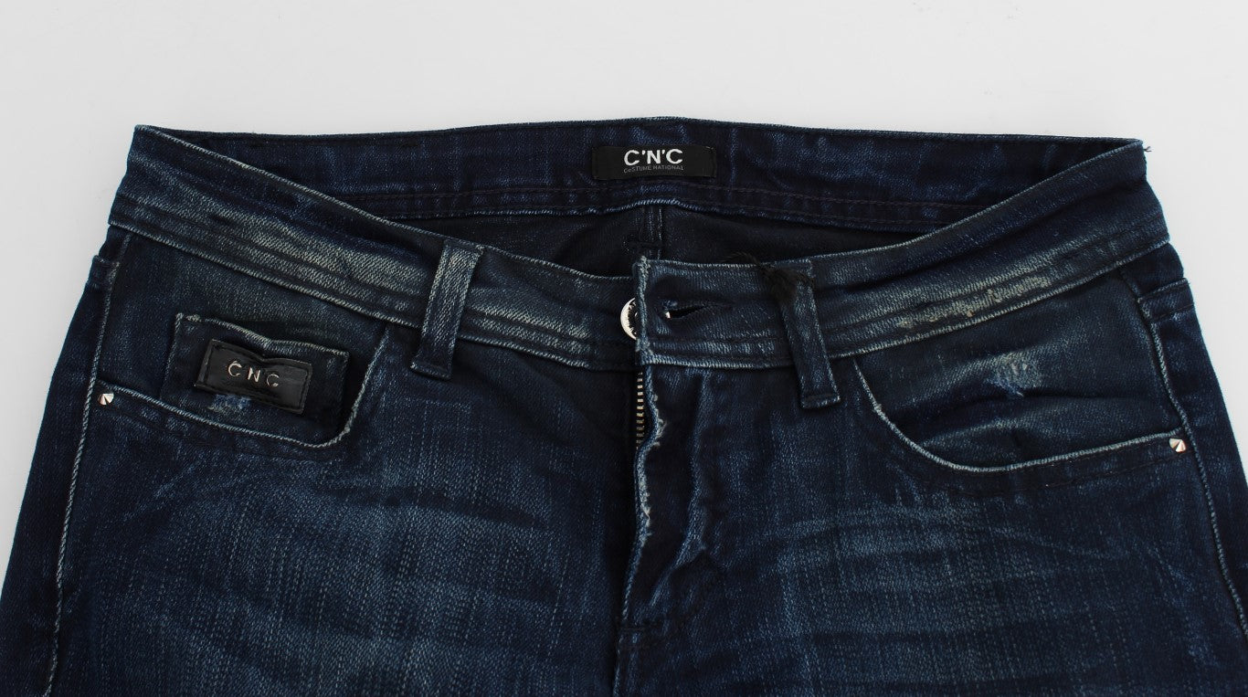 Costume National - Jeans skinny slim en coton bleu lavé