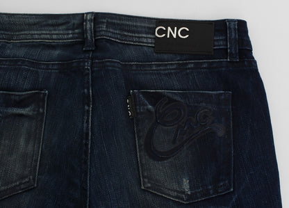 Costume National - Jeans skinny slim en coton bleu lavé