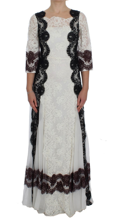 Robe longue en dentelle blanche à motifs floraux de Dolce & Gabbana