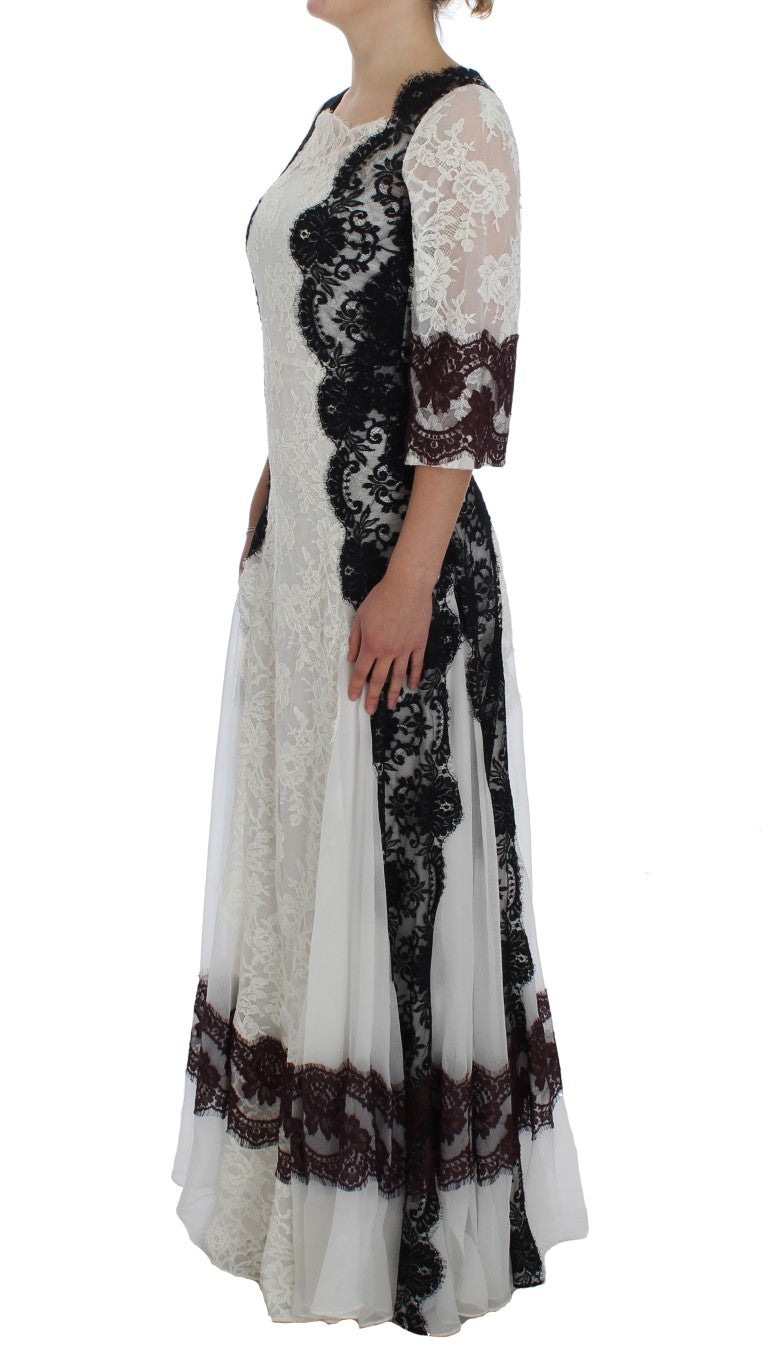 Robe longue en dentelle blanche à motifs floraux de Dolce & Gabbana
