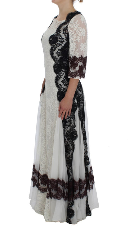 Robe longue en dentelle blanche à motifs floraux de Dolce & Gabbana