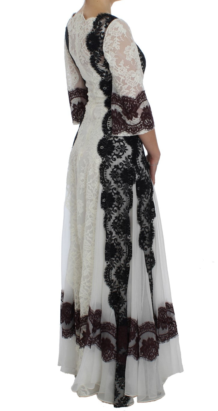 Robe longue en dentelle blanche à motifs floraux de Dolce & Gabbana