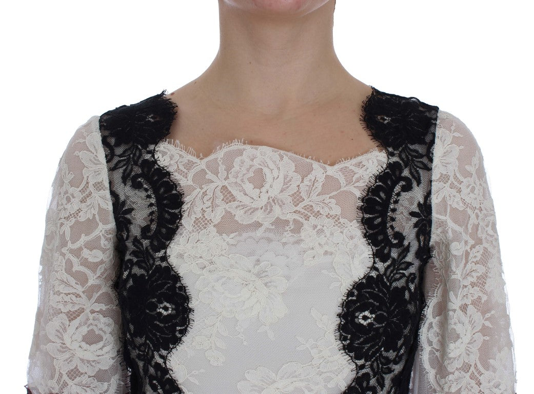 Robe longue en dentelle blanche à motifs floraux de Dolce & Gabbana