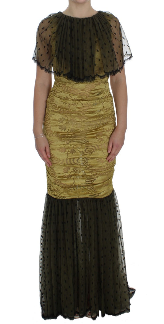 Robe Dolce & Gabbana Ricamo en dentelle fleurie jaune et noire