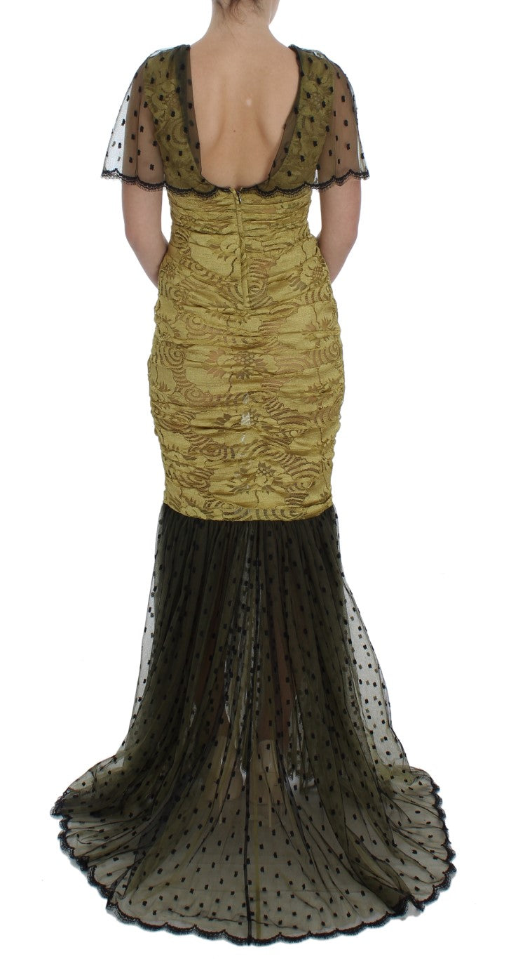 Robe Dolce & Gabbana Ricamo en dentelle fleurie jaune et noire
