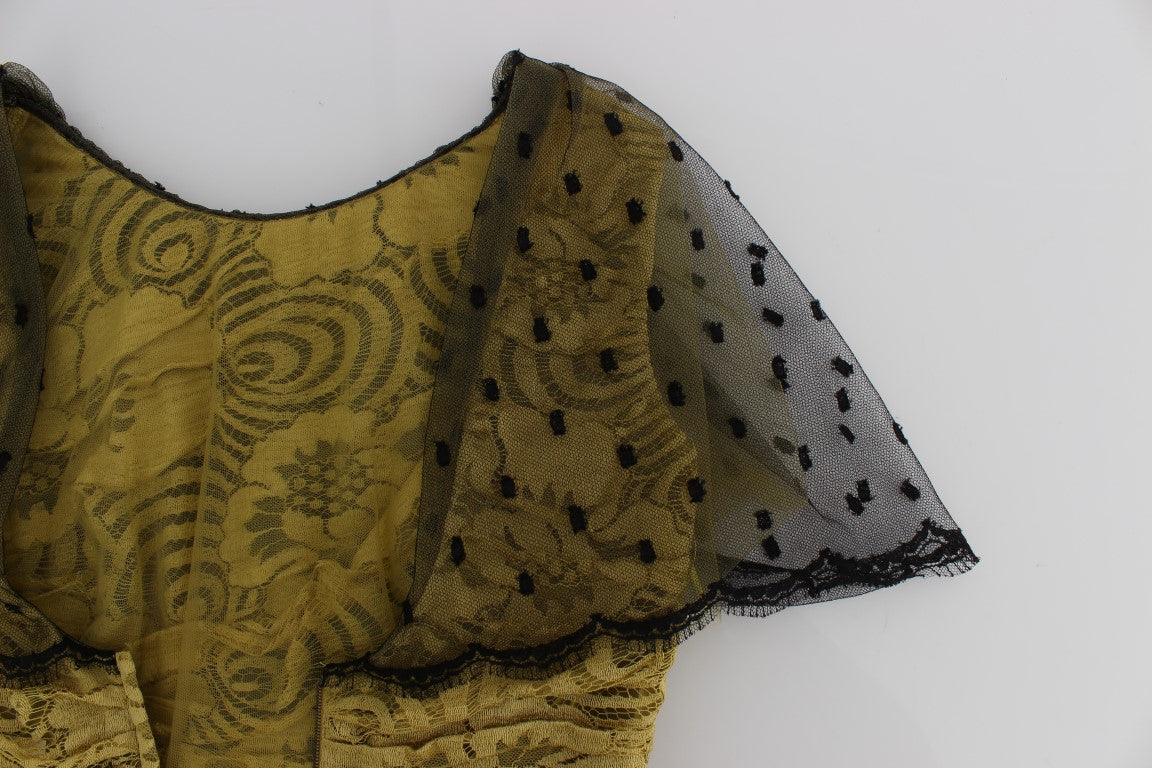 Robe Dolce & Gabbana Ricamo en dentelle fleurie jaune et noire