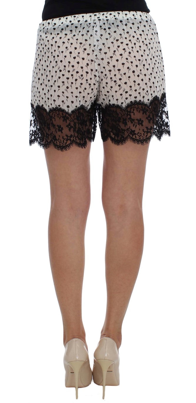 Short de pyjama en soie brodé de dentelle florale blanche et noire de Dolce & Gabbana