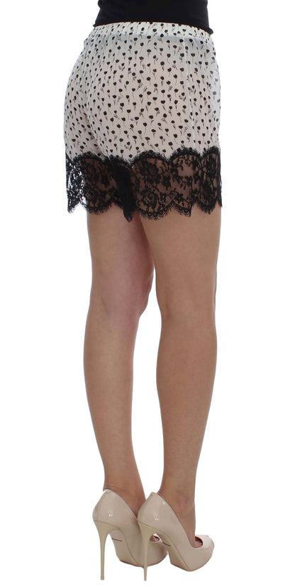 Short de pyjama en soie brodé de dentelle florale blanche et noire de Dolce & Gabbana