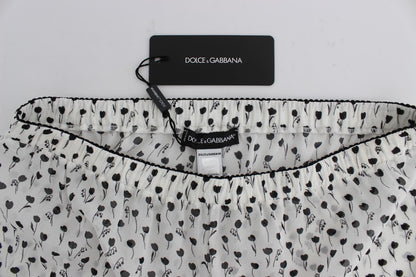 Short de pyjama en soie brodé de dentelle florale blanche et noire de Dolce & Gabbana