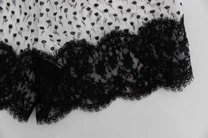 Short de pyjama en soie brodé de dentelle florale blanche et noire de Dolce & Gabbana