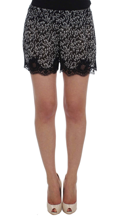 Short de pyjama en soie brodé de dentelle florale noir et blanc Dolce & Gabbana