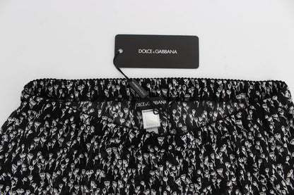 Short de pyjama en soie brodé de dentelle florale noir et blanc Dolce & Gabbana