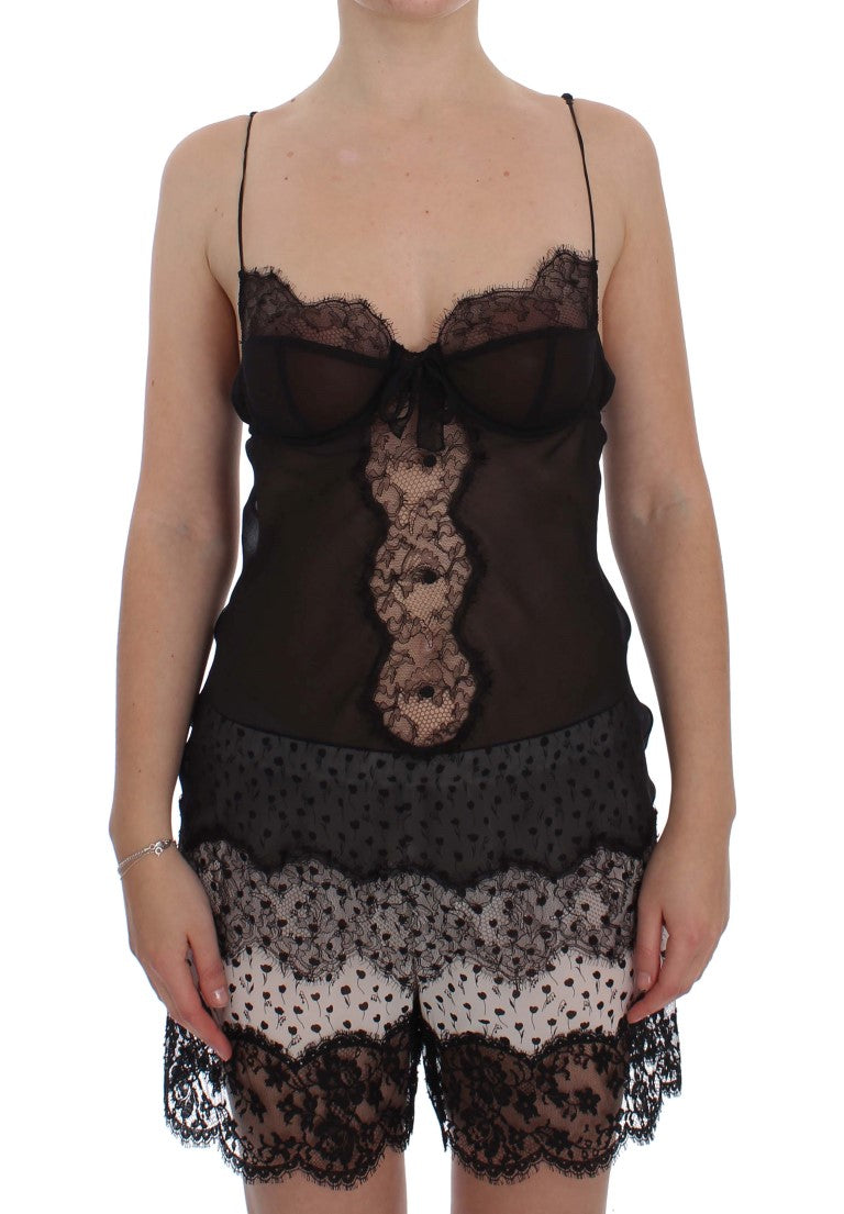 Haut babydoll en dentelle de soie noire Dolce & Gabbana