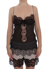 Haut babydoll en dentelle de soie noire Dolce &amp; Gabbana