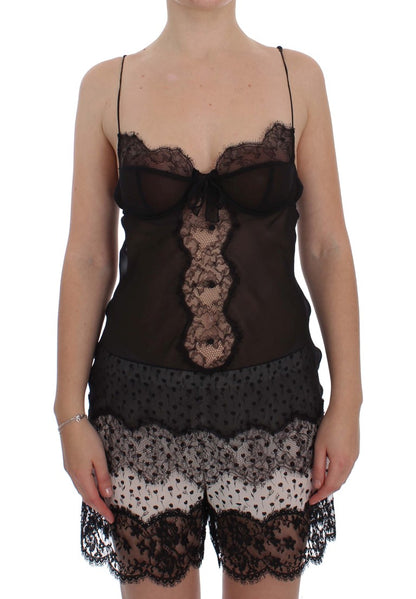 Haut babydoll en dentelle de soie noire Dolce & Gabbana