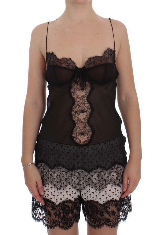 Haut babydoll en dentelle de soie noire Dolce & Gabbana