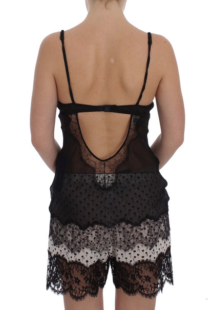 Haut babydoll en dentelle de soie noire Dolce & Gabbana