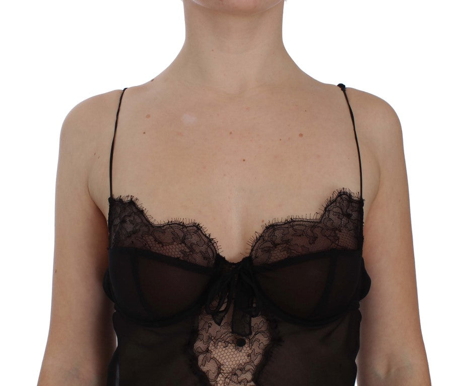 Haut babydoll en dentelle de soie noire Dolce & Gabbana