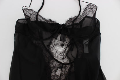 Haut babydoll en dentelle de soie noire Dolce & Gabbana