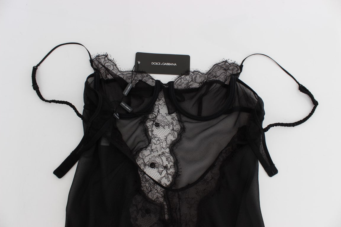 Haut babydoll en dentelle de soie noire Dolce & Gabbana