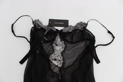 Haut babydoll en dentelle de soie noire Dolce & Gabbana