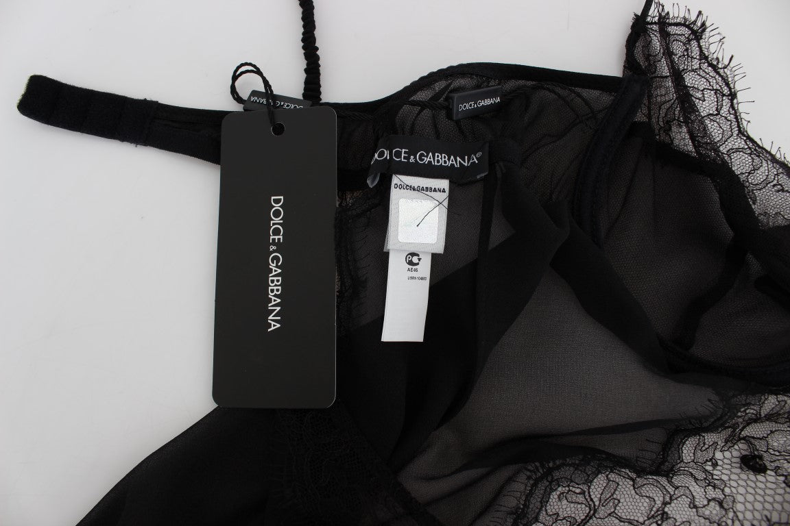 Haut babydoll en dentelle de soie noire Dolce & Gabbana