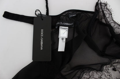 Haut babydoll en dentelle de soie noire Dolce & Gabbana