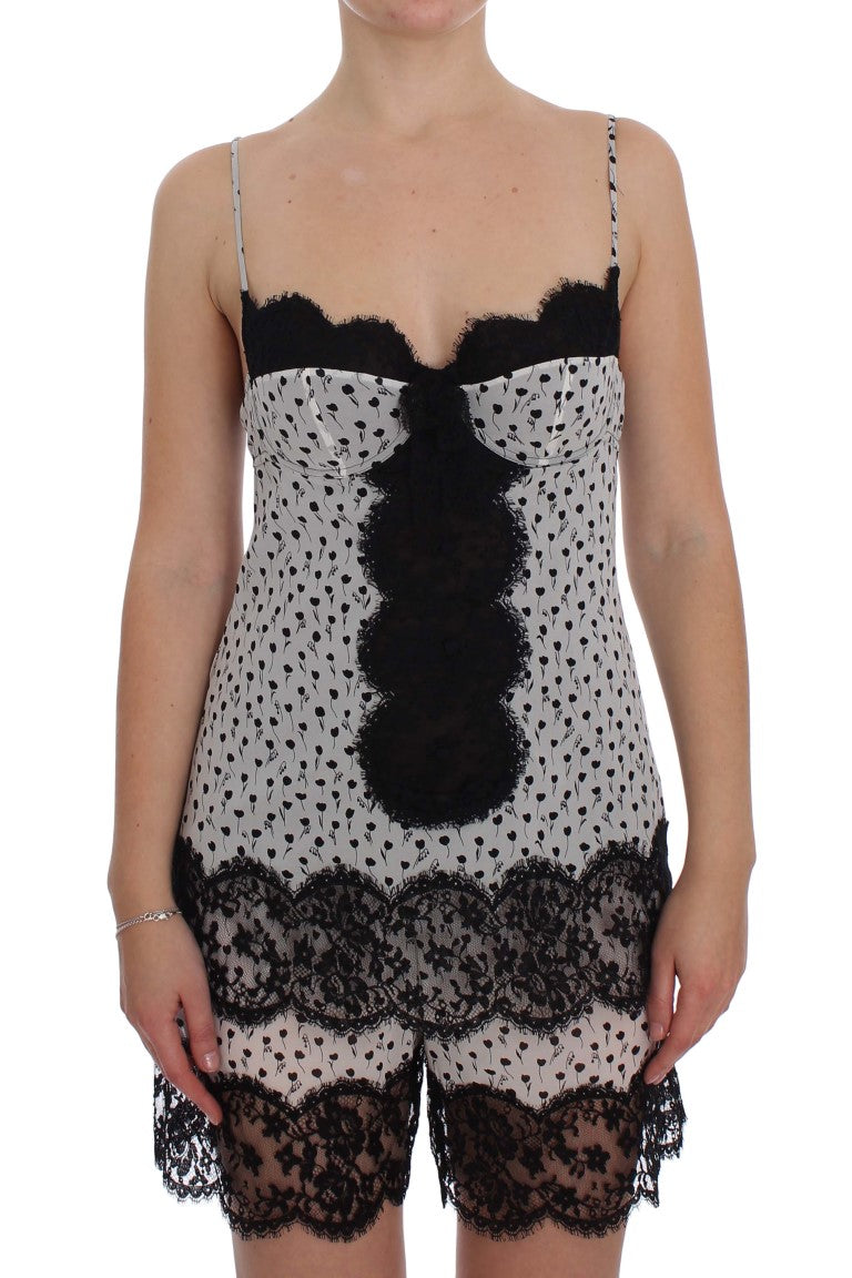 Haut babydoll en dentelle de soie noire Dolce & Gabbana
