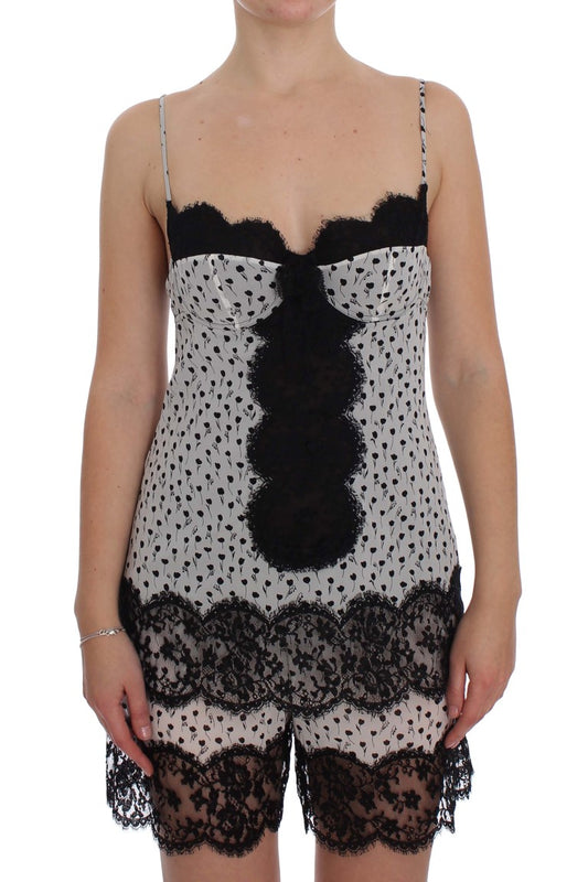 Haut babydoll en dentelle de soie noire Dolce & Gabbana