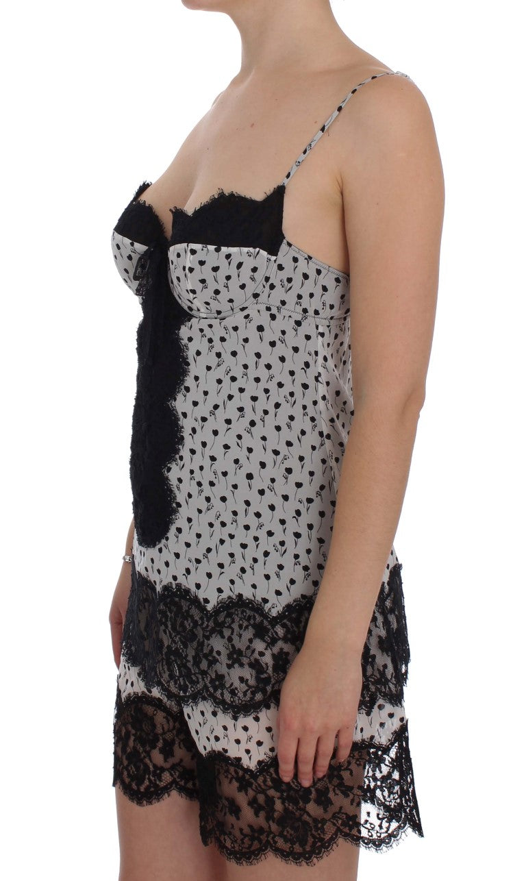 Haut babydoll en dentelle de soie noire Dolce & Gabbana