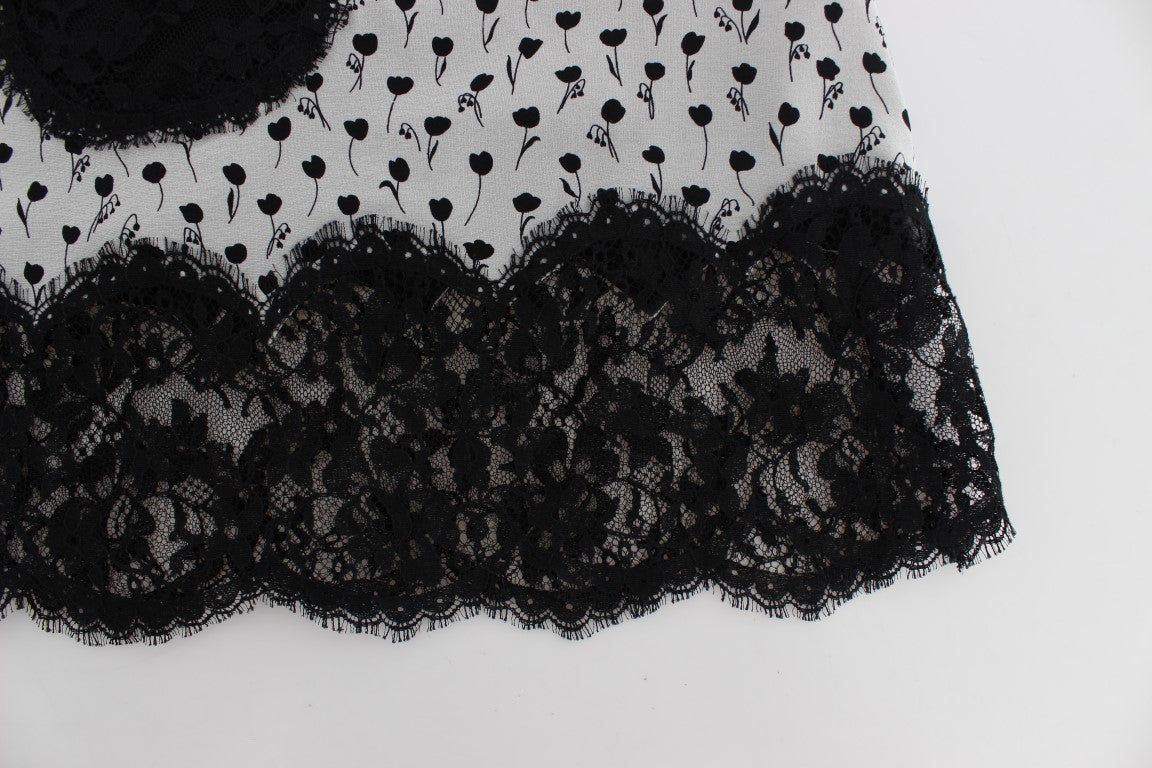 Haut babydoll en dentelle de soie noire Dolce & Gabbana