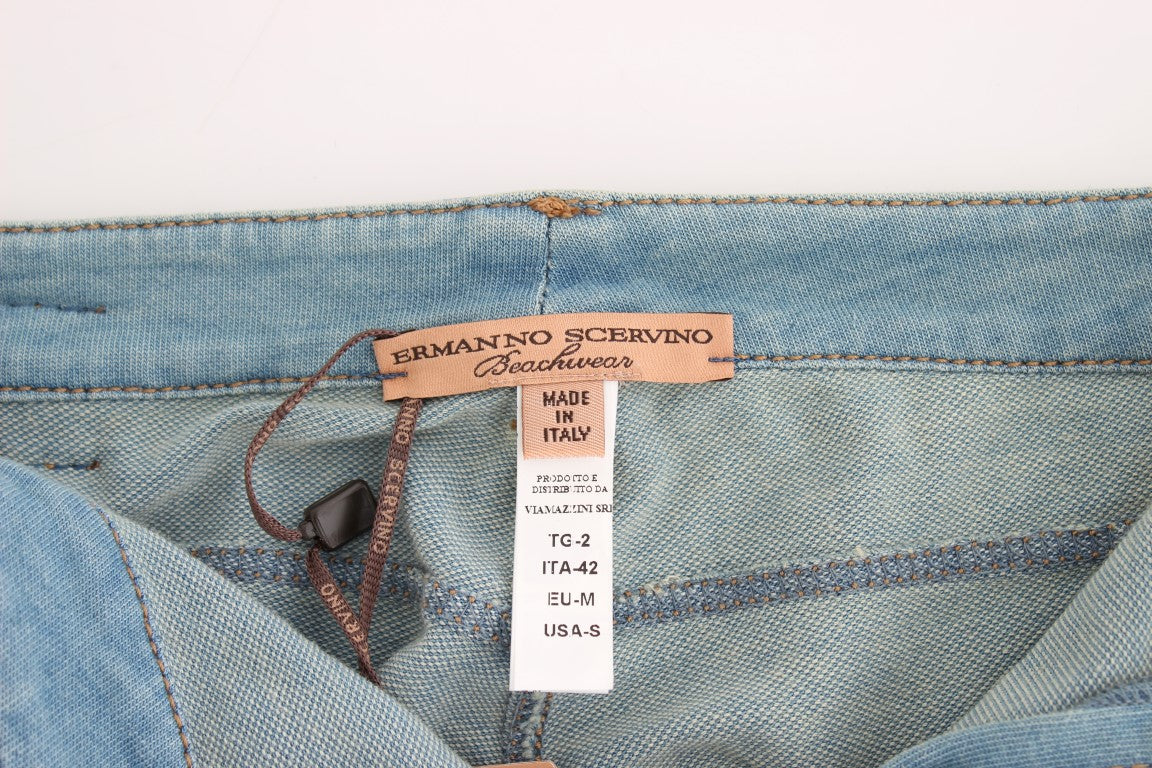 Pantalon capri bleu taille courte en jean d'Ermanno Scervino