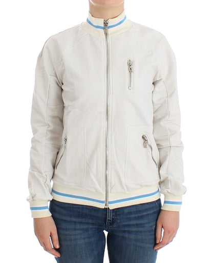 Sweat-shirt cardigan à col montant blanc de John Galliano