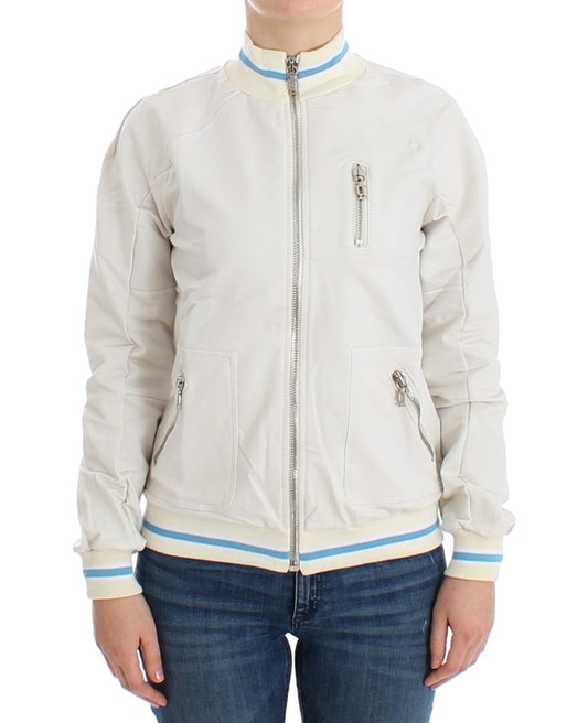Sweat-shirt cardigan à col montant blanc de John Galliano