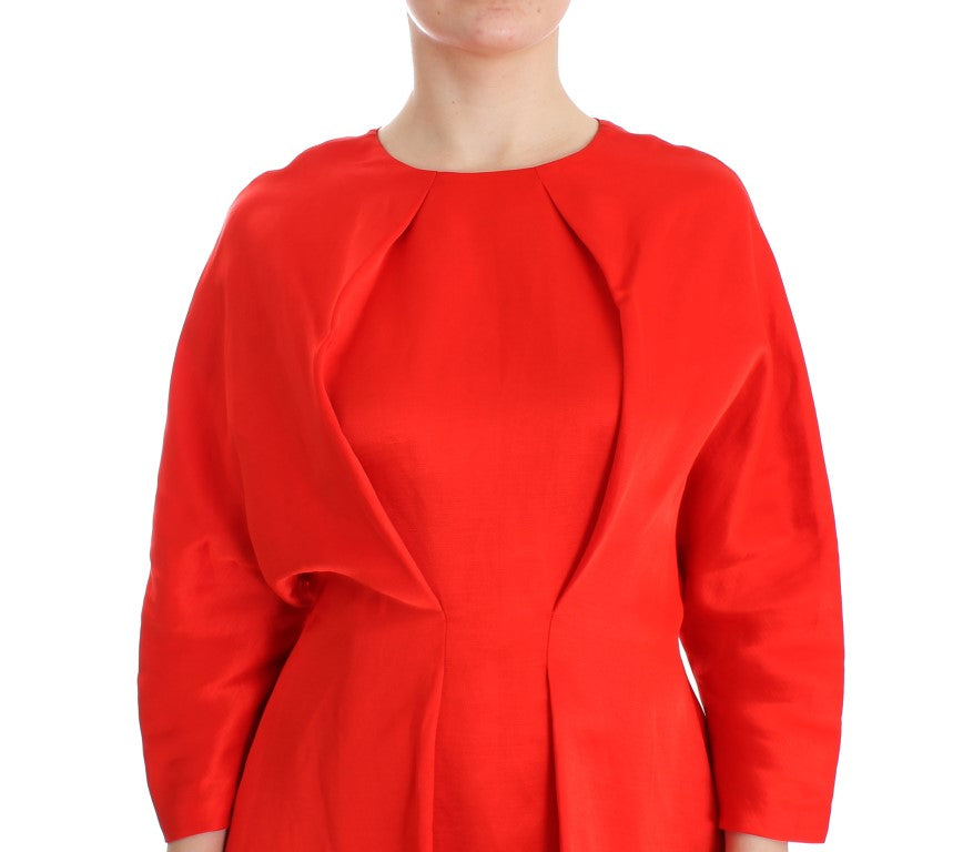 Robe droite courte en lin rouge à manches 3/4 Fyodor Golan