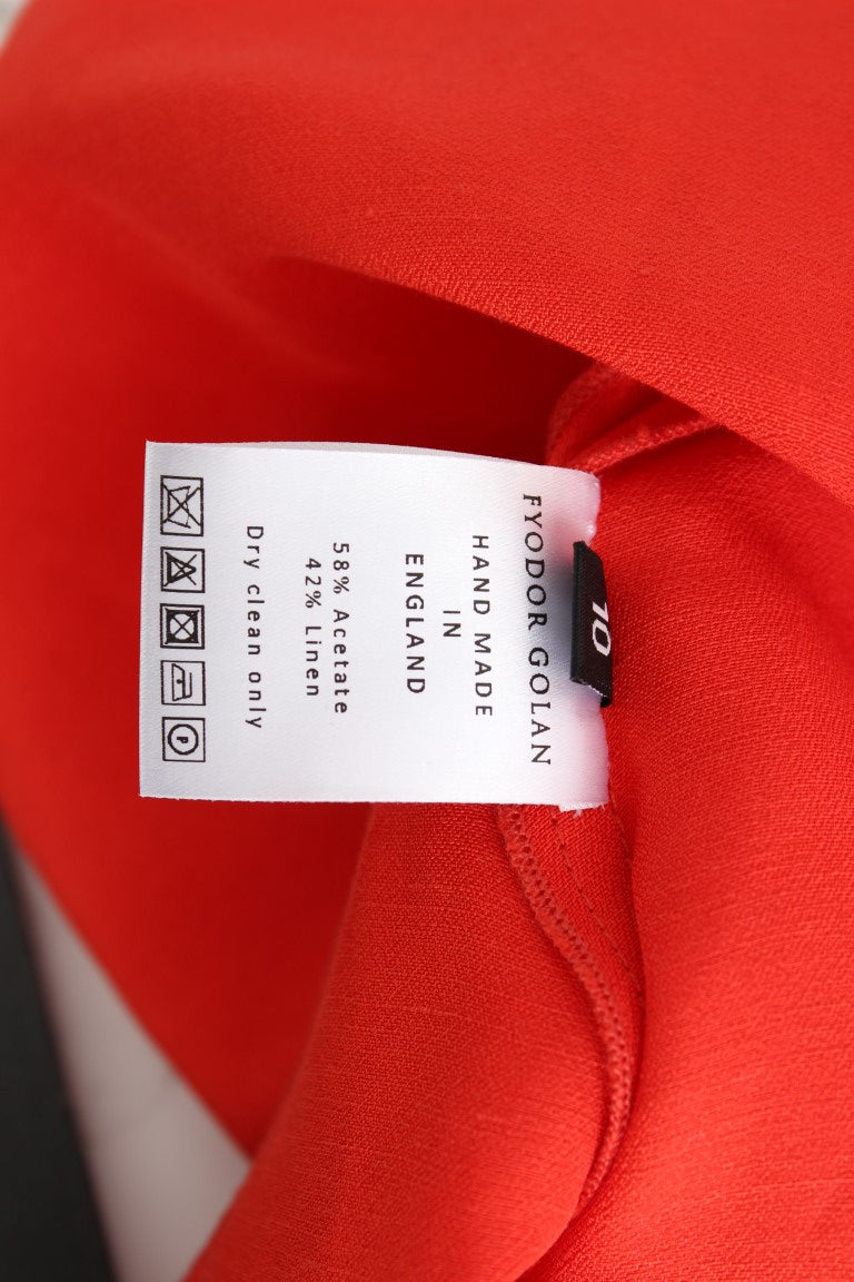 Robe droite courte en lin rouge à manches 3/4 Fyodor Golan
