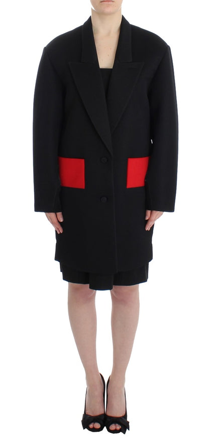 KAALE SUKTAE Trench-manteau noir, veste blazer longue et drapée