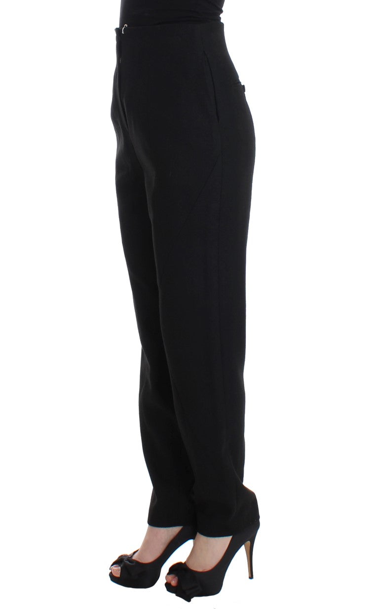 KAALE SUKTAE Pantalon habillé noir taille haute coupe droite slim