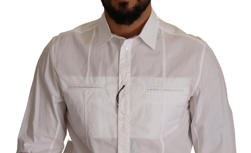 Chemise à manches longues pour homme en coton blanc à col boutonné de Dolce &amp; Gabbana