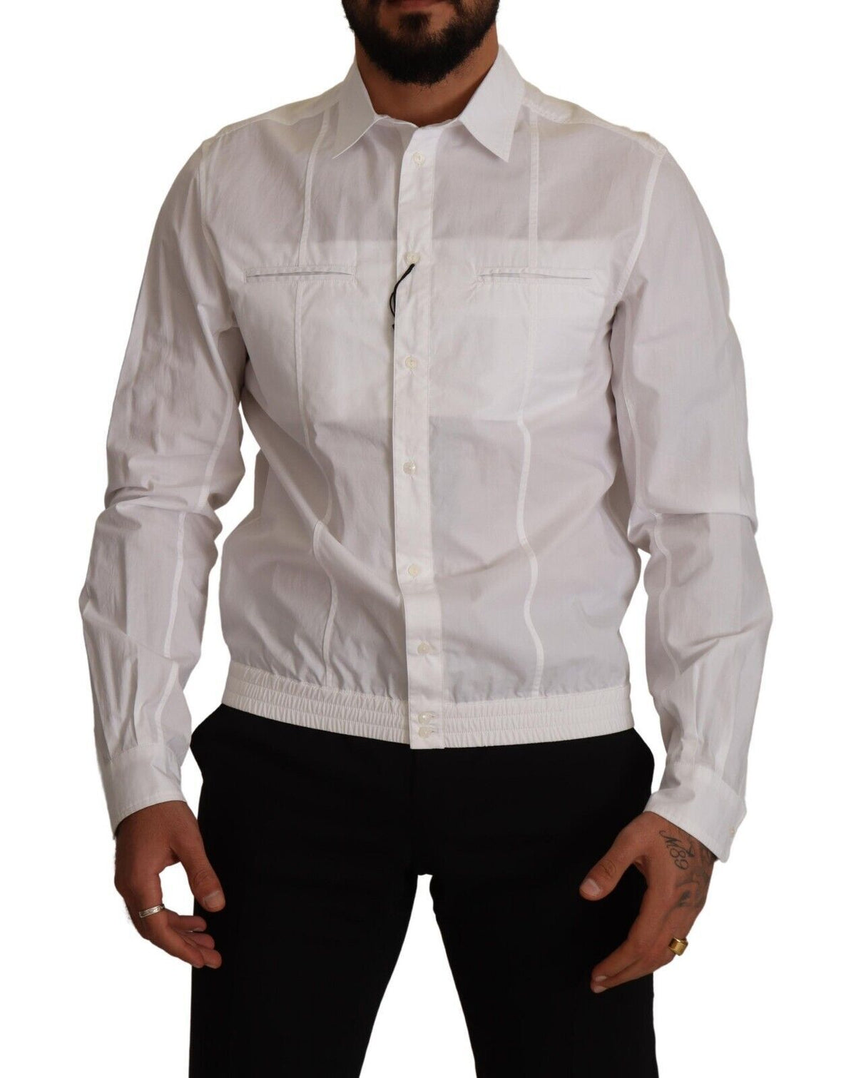 Chemise à manches longues pour homme en coton blanc à col boutonné de Dolce &amp; Gabbana
