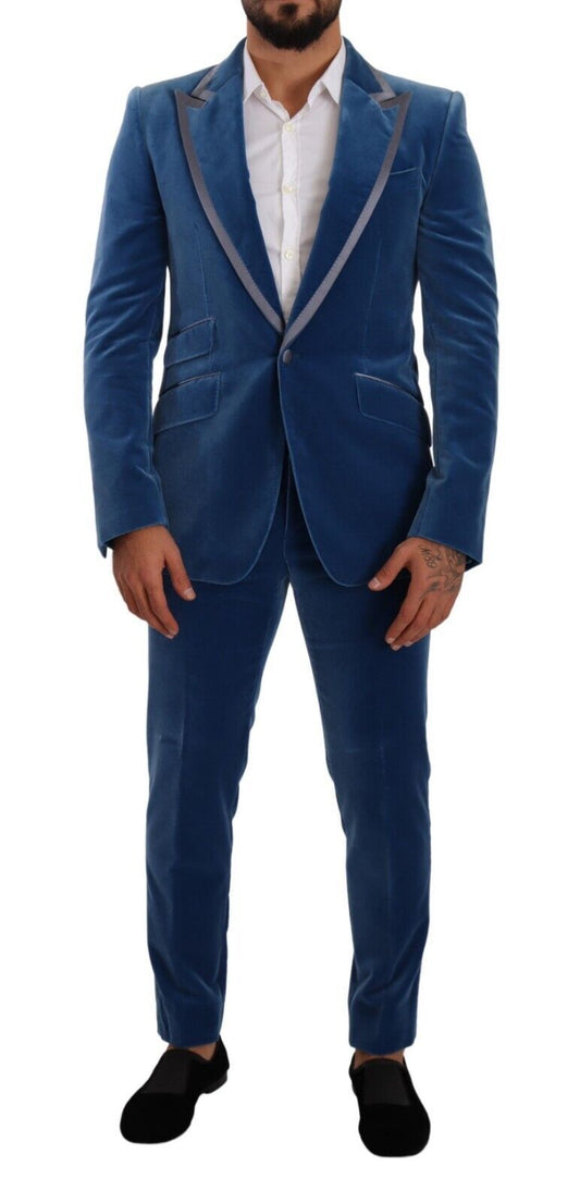 Costume 2 pièces en velours bleu SICILIA, coupe slim, Dolce & Gabbana