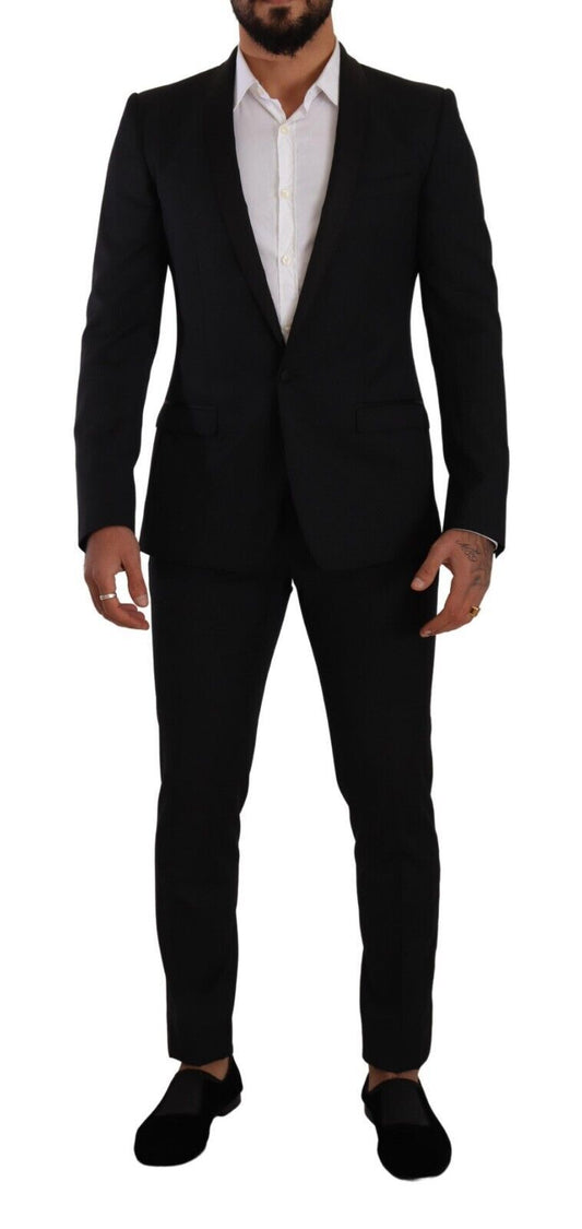Dolce & Gabbana, costume 2 pièces en laine, coupe slim, noir, brodé doré, style fantaisie.