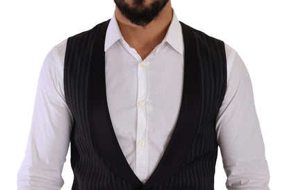 Gilet en laine et soie rayé noir de Dolce & Gabbana