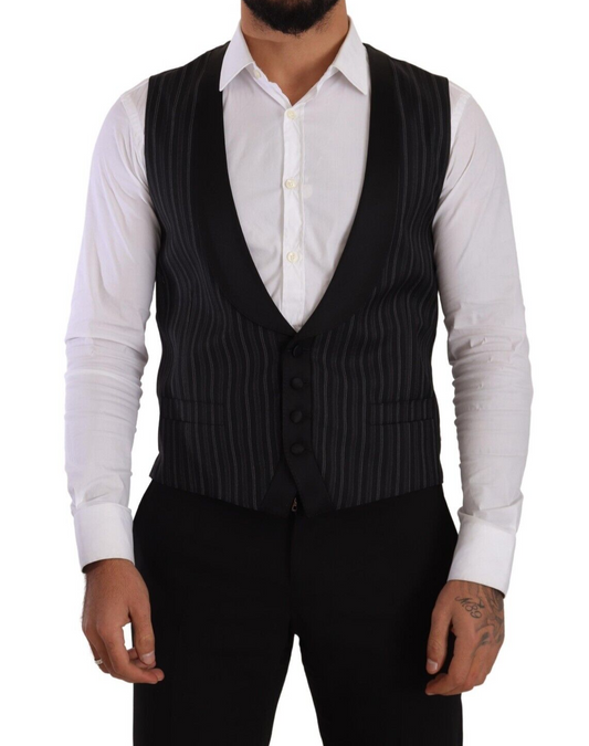 Gilet en laine et soie rayé noir de Dolce & Gabbana